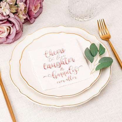 Crisky Bridal Shower Napkins - Rose Gold Happily Ever After Cocktail Beverage Cake Dessert Napkins for Wedding & Bridal