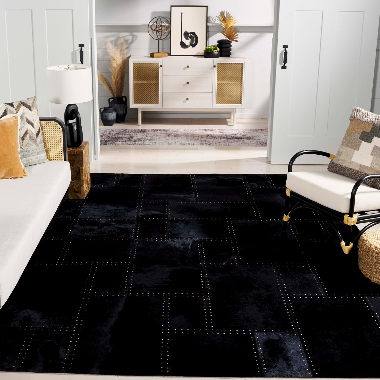 SAFAVIEH Studio Leather Collection Area Rug - 9' x 12', Black, Handmade Mid-Century Modern, Ideal for High Traffic Areas in Living Room, Bedroom (STL174Z)