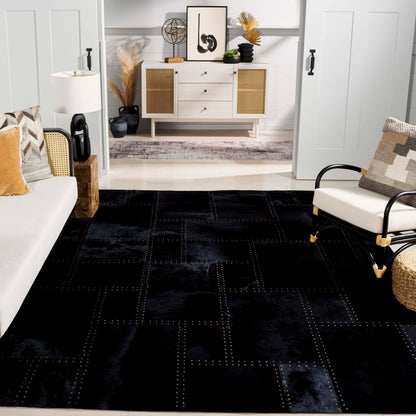 SAFAVIEH Studio Leather Collection Area Rug - 9' x 12', Black, Handmade Mid-Century Modern, Ideal for High Traffic Areas in Living Room, Bedroom (STL174Z)