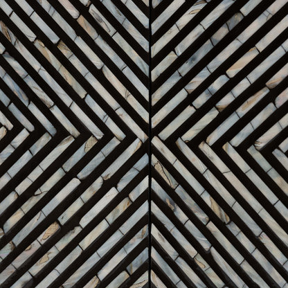 Baxton Studio Belenus Modern Bohemian Herringbone Black Mother of Pearl Storage Cabinet