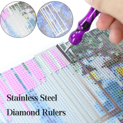 Diamond Art Ruler Stainless Steel 5D Diamond Painting Ruler, Diamonds Alignment Guide Tool for Full or Partial Square and Round Diamonds, Diamond-Paint Fix Tool, Mesh Ruler, Tweezer, 6 Styles