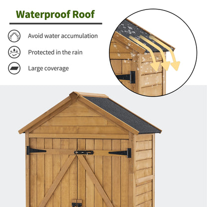 MCombo Outdoor Storage Cabinet with 2 Shelves, Outside Storage Shed with Floor, Wooden Garden Tool Shed with Latch for Yard Deck Lawn, 1000
