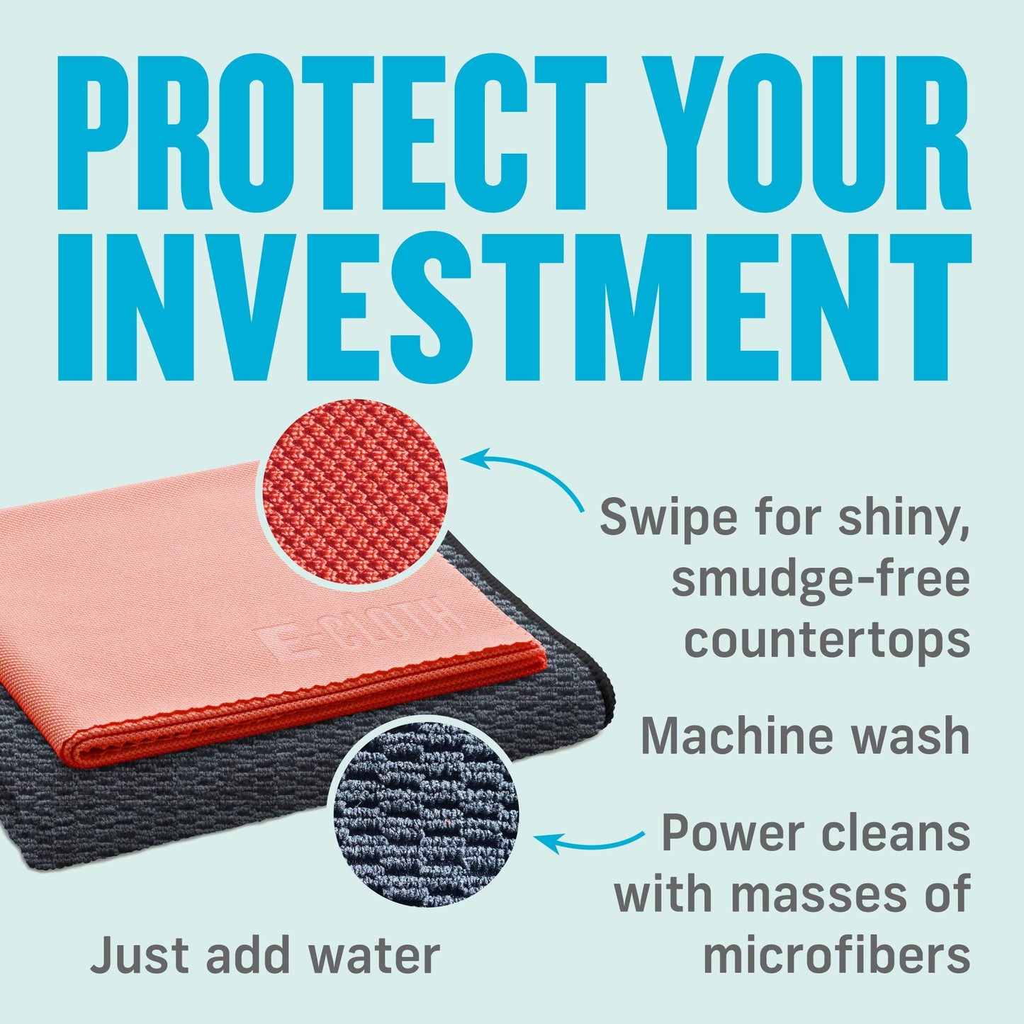 E-Cloth Granite & Stone Cleaning Kit, Premium Microfiber Cleaning Cloth, Ideal Cleaner and Polish for Granite, Marble and Other Stone Countertops, 100 Wash Guarantee, 2 Cloth Set