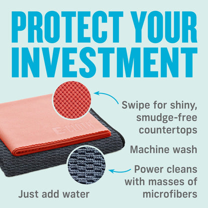 E-Cloth Granite & Stone Cleaning Kit, Premium Microfiber Cleaning Cloth, Ideal Cleaner and Polish for Granite, Marble and Other Stone Countertops, 100 Wash Guarantee, 2 Cloth Set