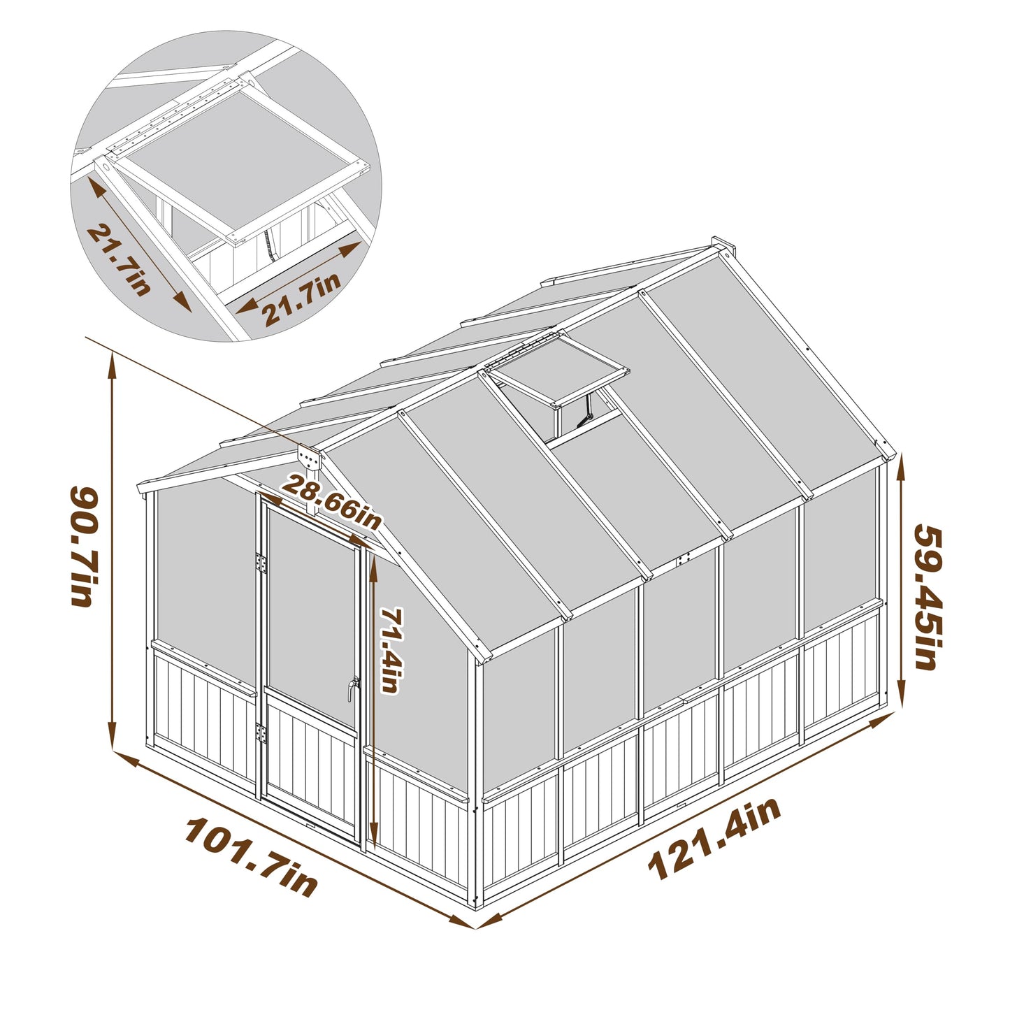 BlueWish 8x10 FT Greenhouse Kit, Wood Greenhouses with 6MM Polycarbonate Panel, Green House with Adjustable Vent & Lockable Door, Walk-in Greenhouse for Outside, Garden, Backyard