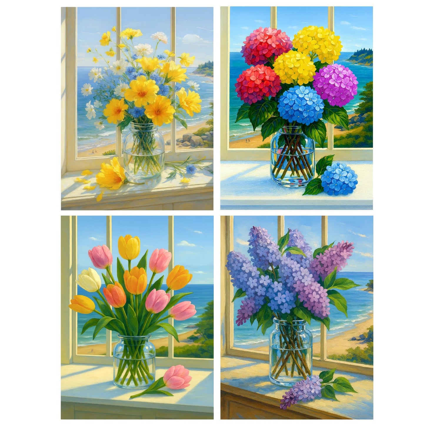 Lovepefe Floral Diamond Art Painting Kits for Adults, 4 Pack Flowers Paint with Diamond Kit for Beginners DIY Full Drill Gem Art Home Wall Decor 12 X 16 Inch