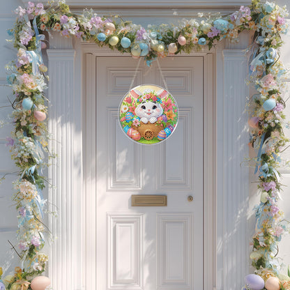Eiflow Glass Diamond Art Kit Hanging Ornament, DIY Stained Glass Diamonds Painting Hanging Board Kit, Crystal Diamond Art Painting Pendant Full Drill (Easter Bunny)