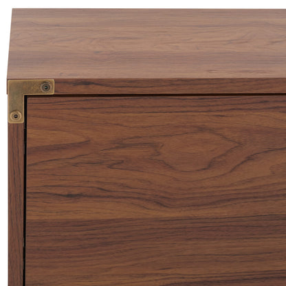 SAFAVIEH Galio TV Stand for up to 65" Flatscreen – Walnut & Gold, 2 Doors with Interior Storage, 2 Open Shelves, Entertainment Media Console (MED9612A)