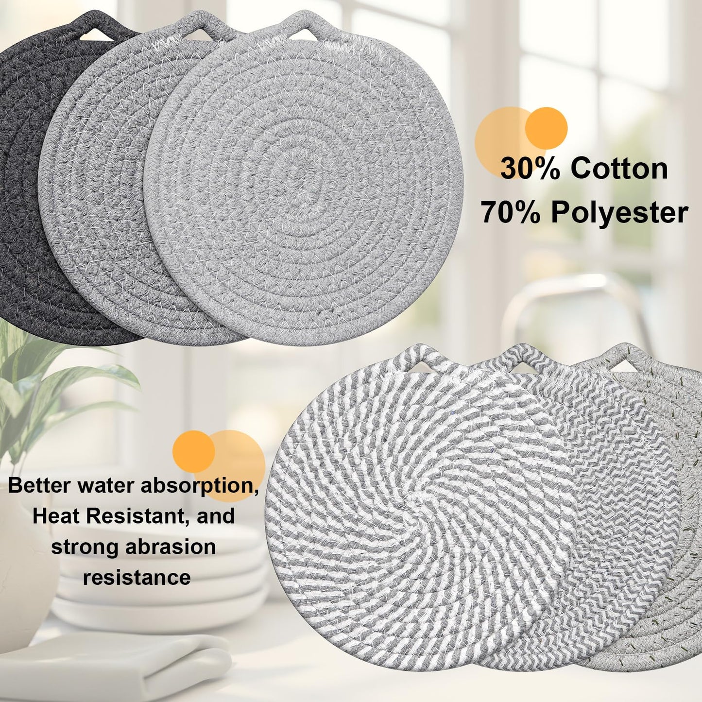 7" Trivets for Hot Dishes, 6 Pack Hot Pads for Kitchen Counter & Dining Table, Heat Resistant | Scratches | Stains Cotton Trivets for Hot Pots and Pans