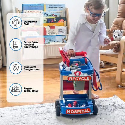 Liberry Doctor Kit for Toddlers Ages 2 3 4 5, Pretend Kids Doctor Playset with Cart, Costume and Stethoscope, Role Play Medical Toys Birthday Gift for Girls Boys (Blue)