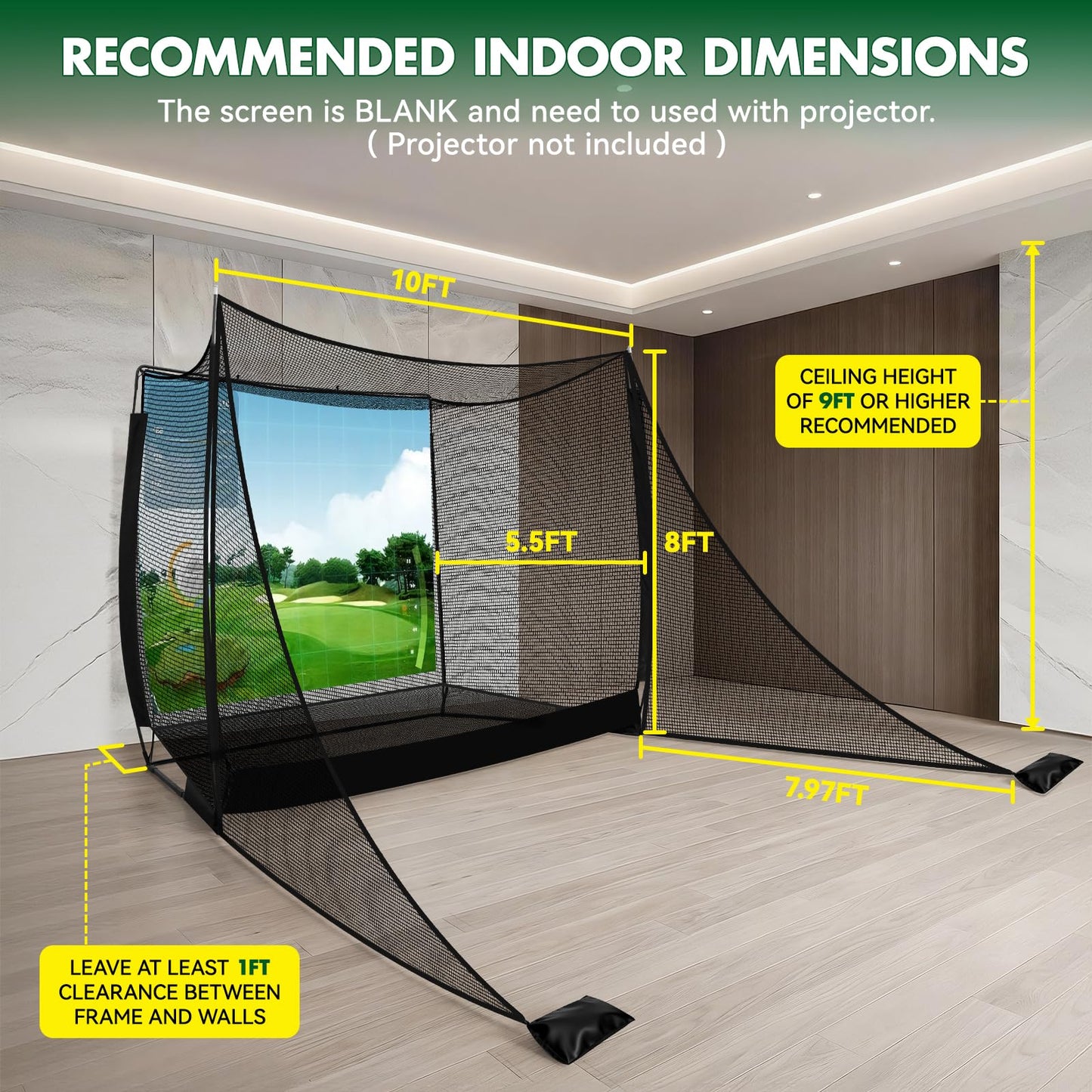 10x8FT Golf Practice Net with 2 Net Side Barriers Outdoor Indoor Golfs Hitting Net with HD Impact Screen Kit for Backyard Home Easy Set up Golf Training for Garage