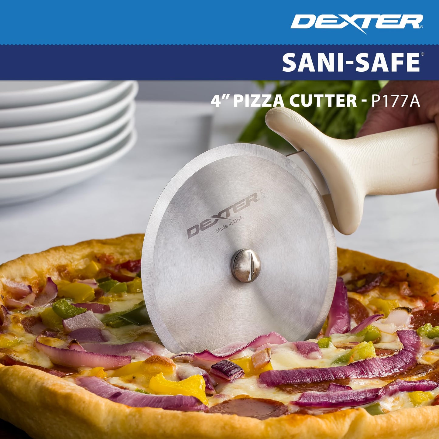 Dexter-Russell 4" Pizza Cutter, P177A-4PCP | SANI-SAFE Series, Stainless Steel Blade with Slip-Resistant Polypropylene Handle | Heavy-Duty Rotary Cutter for Pizza, Pastry & More | Made in USA
