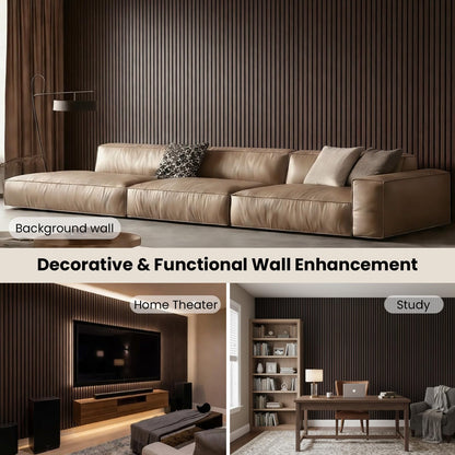 Wood Slat Wall Panels - 4 Pack 93.7" × 11" - Acoustic Panels Noise Reduction for Home Office Studio, 3D Fluted Sound Dampening Absorbing Panels, Dark Walnut