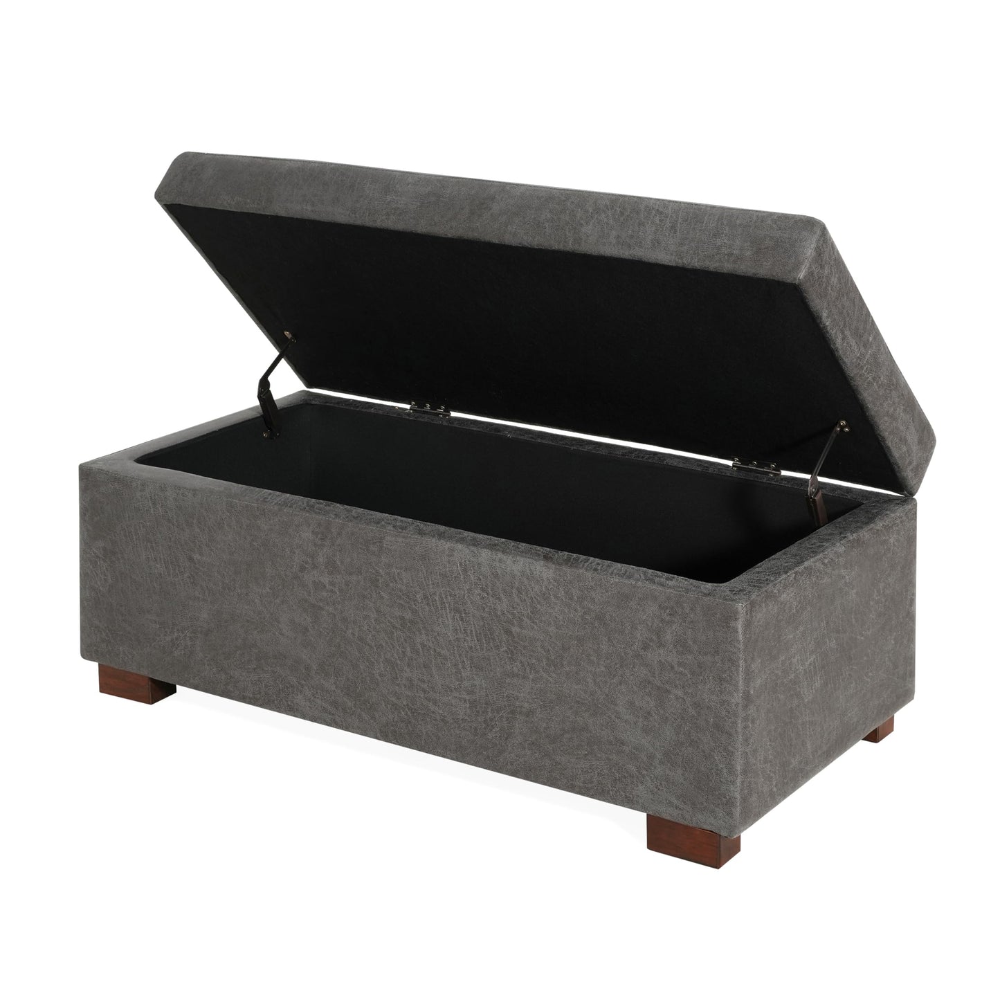 Christopher Knight Home Kaisa Rectangle Storage Ottoman, Wooden Frame Ottoman Bench with Large Seat for Living Room/Entryway, Comfy Seating Experience with Dense Foam Padding, Dark Grey