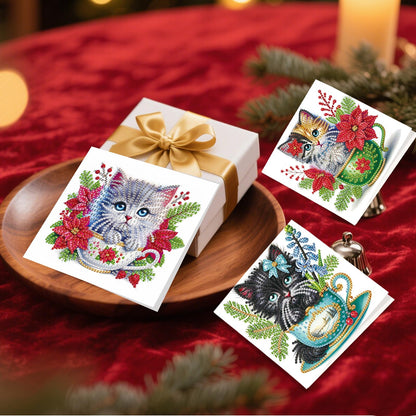 JZHYOAN 6Pcs Cat Diamond Art Card with Envelopes DIY Animal Diamond Painting Cards Birthday Greeting Cards for Holidays Celebrations Crystal Arts Craft Gem Art Gem Painting Mosaic Kit for Adults