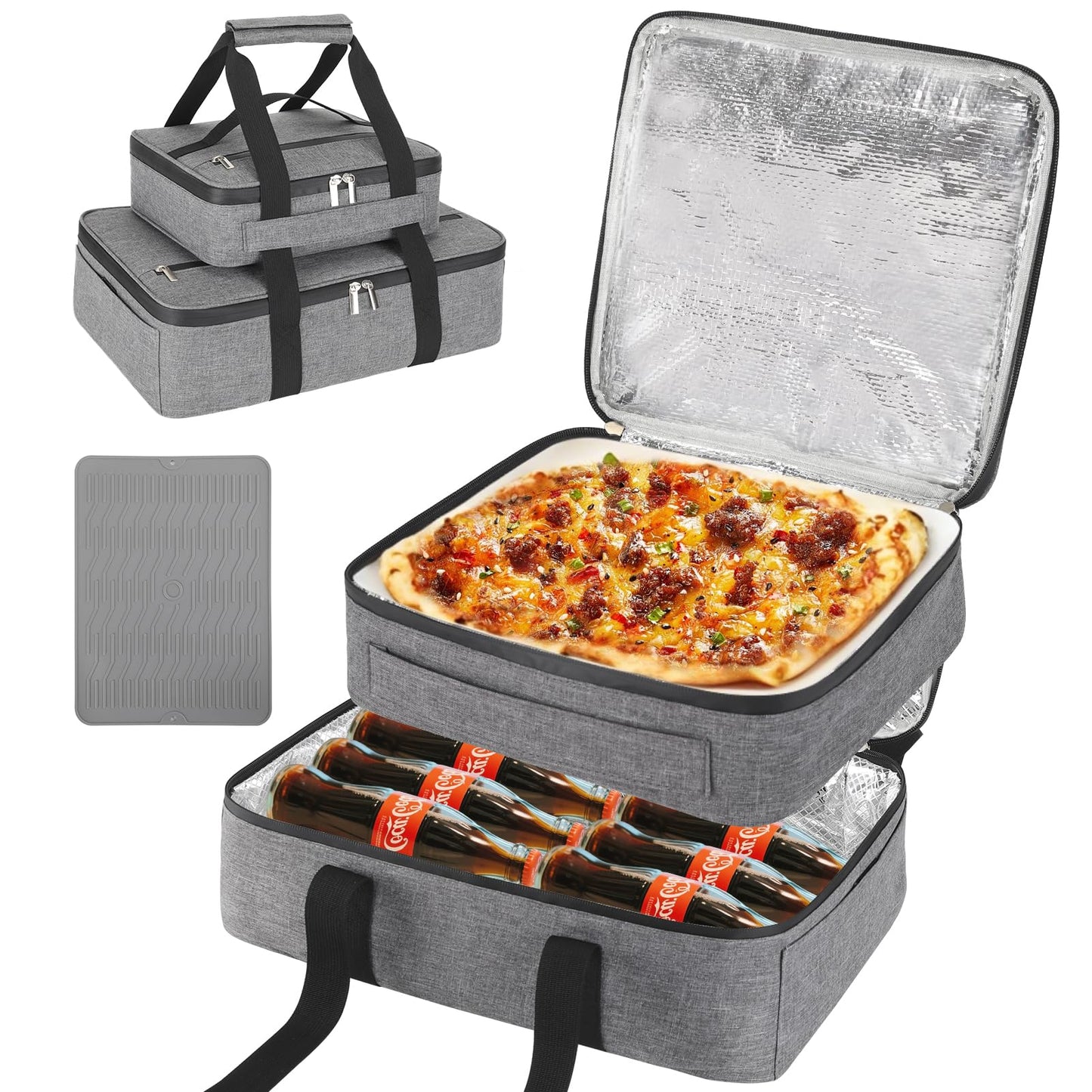Wakaye Insulated Casserole Carrier for Hot or Cold Food, Fits 8"-15" Baking Dish，Thermal Food Carrier Bag, Lasagna Lugger Tote for Potluck Parties/Picnic/Cookouts/Lunch, Grey，2 Pack