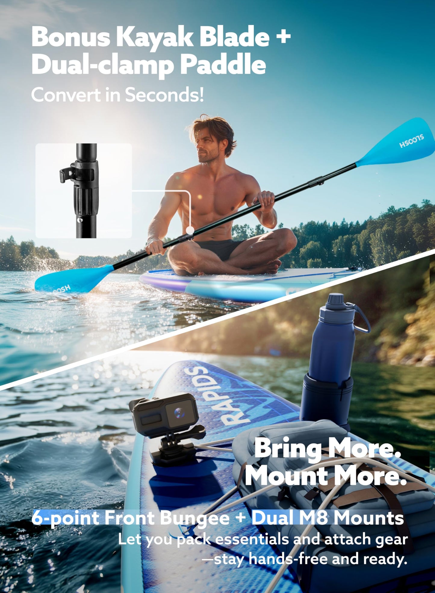 SLOOSH Inflatable Stand Up Paddle Board, 11'6" Inflatable Paddle Boards with Premium Accessories, Non-Slip EVA Deck, Ultra-Light Carry Bag Pump, Rapids SUP for Youth & Adults, Arctic Drift