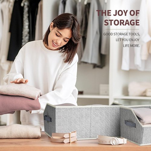 Homsorout Trapezoid Closet Shelf Organizer - Large Fabric Storage Baskets | 3-Pack Light Gray for Clothes & Books