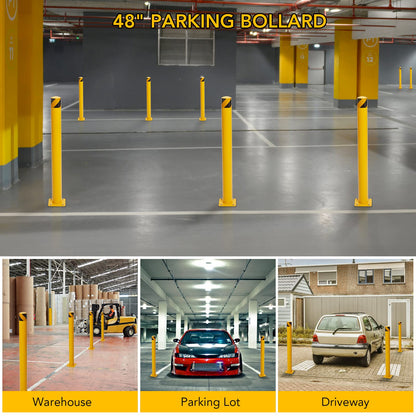Safety Bollard Post 6 Packs, PeakPursuit 48 Inch Height Steel Bollards, 4.5 Inch Diameter Parking Bollard, Yellow Powder Coated Safety Parking Barrier Post, for Traffic Sensitive Areas