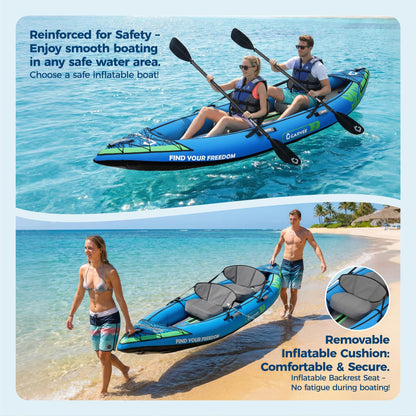 GarveeLife Inflatable Kayak,2-Person Kayak for Adults 12.5FT/450 LBS Weight Capacity,Portable Touring Kayak Canoe with Paddle, Kayak Seat, Pedal, Hand Pump and Bag
