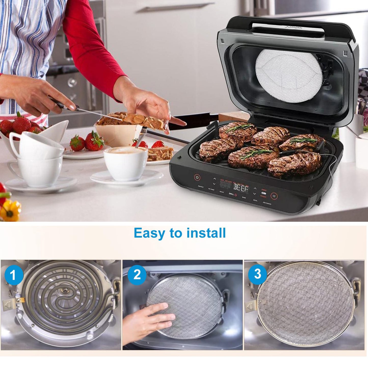 Yidata 2-Pack Splatter Shield for Ninja Foodi FG551, 304 Stainless Steel Reusable Splash Guard, Oil Proof & Dishwasher Safe Air Fryer Grill Accessories