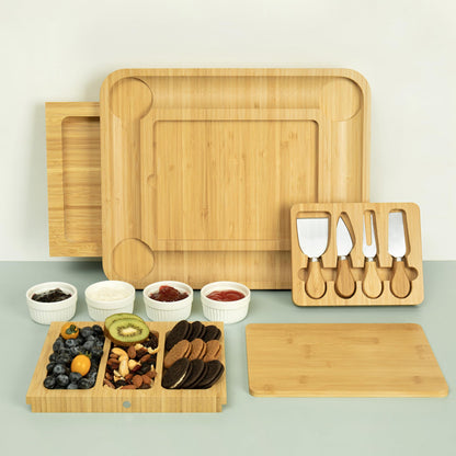 drmvalg Charcuterie Board Cheese Tray Set with Stainless Steel Knives, Slates and Bowls. Gift for Housewarming, Wedding Couple, Bridal Shower (CB002)