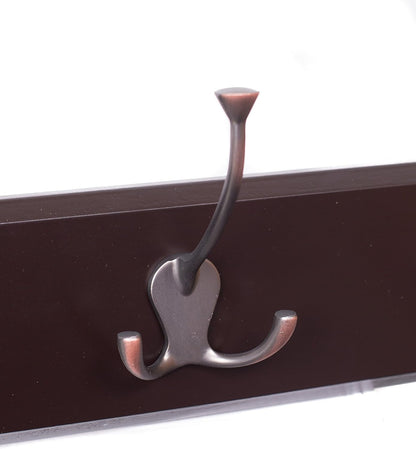 BIRDROCK HOME Tri Hook Coat Rack - 5 Hooks, Wall Mount Hat Rack, Brown Finish