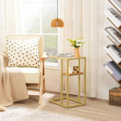 24.4 GD08SF01 HOOBRO End Table, C Shaped Side Table with Tempered Glass, Small Side Table for Sofa, Slide Under Couch