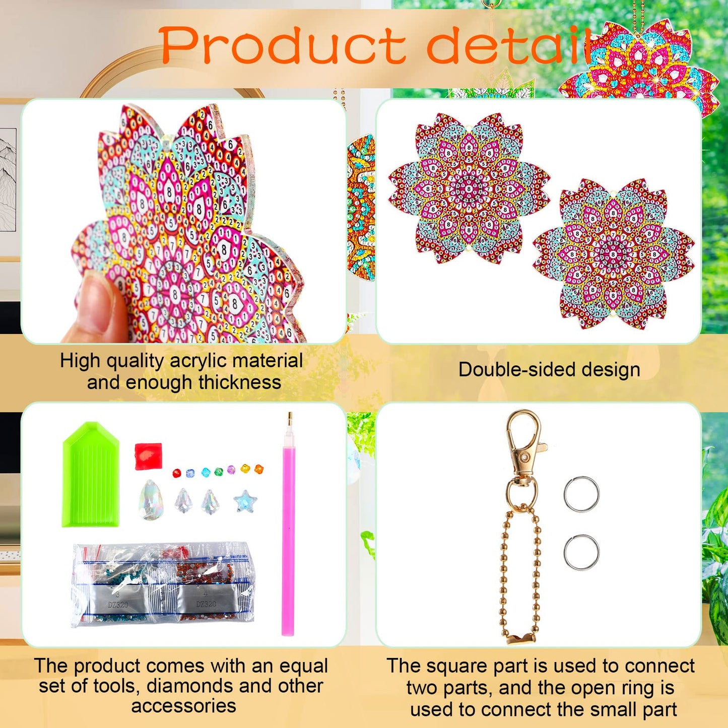 Macarrie 3 Pack Diamond Painting Suncatcher Spring Diamond Art Sets Painting Suncatcher Rhinestone Wind Chime Double Sided Crystal Hang Ornament Flower Crystal Kit Gifts for DIY Window(Stylish Style)