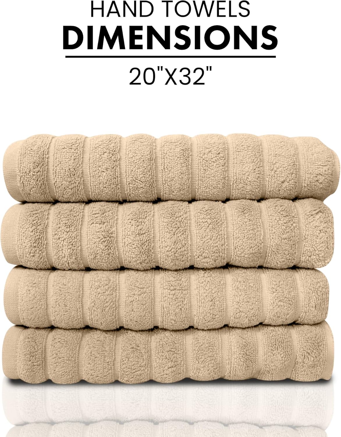 Classic Turkish Towels CTT Luxury Hand Towels Set of 4, 100% Turkish Cotton, Quick Dry, 20"x32", Almond Beige