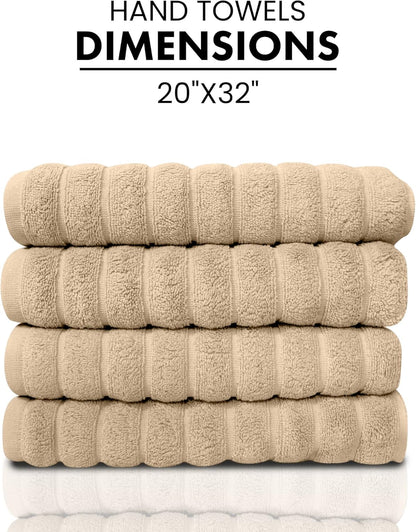 Classic Turkish Towels CTT Luxury Hand Towels Set of 4, 100% Turkish Cotton, Quick Dry, 20"x32", Almond Beige
