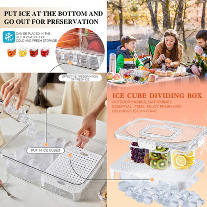 FZBJS Chilled Snackle Box Container with Ice Tray - 8 Compartment Serving Tray with Lid & Handle, Leak-Proof & Odor-Free Snack Box, Portable Cold Food Platter for Picnic, Party, Travel, Road Trip