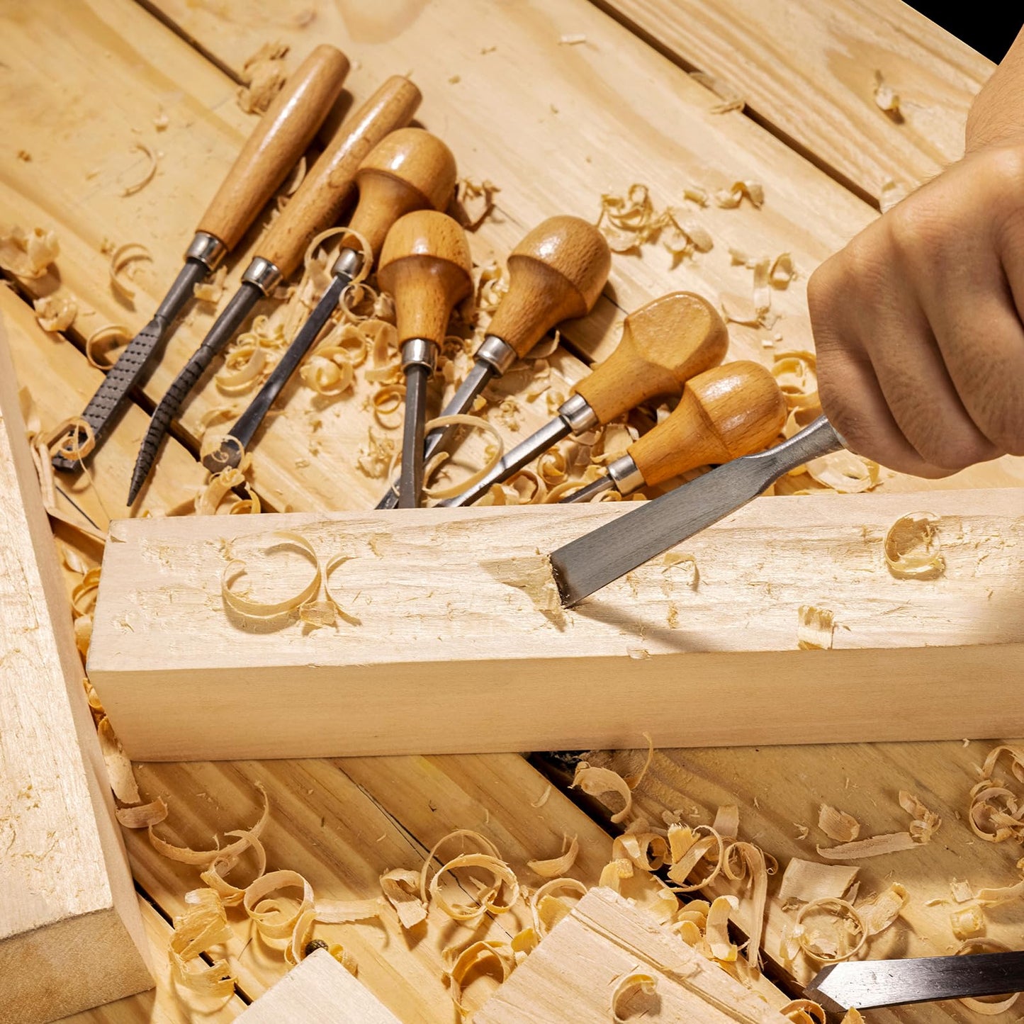Falling in Art 16 Pcs Wood Carving Tools, Professional Carving Knives Chisel Set, Including Sharpening Stone, Mallet and Storage Bag for Wood Carving Projects