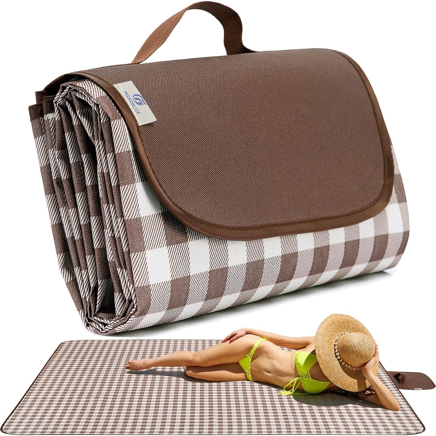 HX&OD Picnic Blanket Outdoor Extra Large Picnic Mat 80"X60" Camping Blanket Beach Blanket Foldable Waterproof Sand Mat Hiking Travel Family Concerts(Brown)