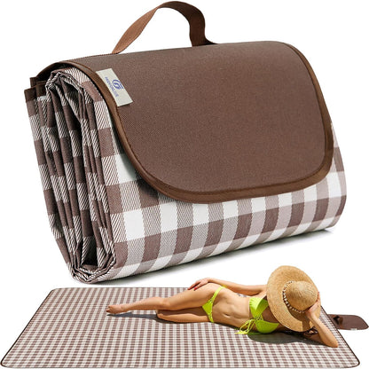 HX&OD Picnic Blanket Outdoor Extra Large Picnic Mat 80"X60" Camping Blanket Beach Blanket Foldable Waterproof Sand Mat Hiking Travel Family Concerts(Brown)