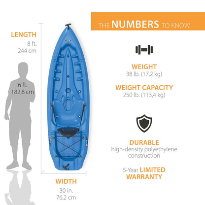 Lifetime Lotus Sit-On-Top Kayak with Paddle (2 Pack), Blue, 8'