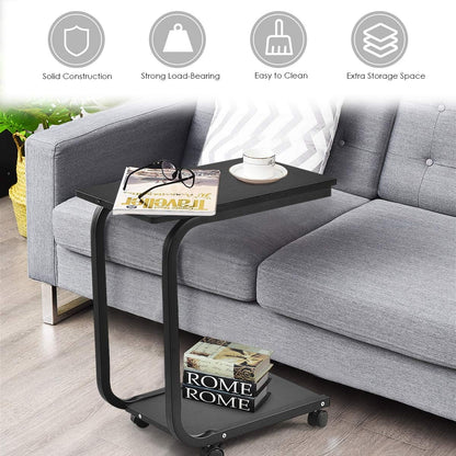 Tangkula Versatile C Table - Black Snack & Coffee Tray for Living Room