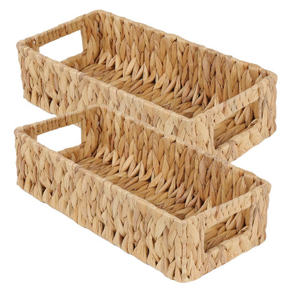 Toilet Tank Basket,Water Hyacinth Woven Storage Basket with Handles for Bathroom Organization - Toilet Paper Holder & Storage Bin, Handwoven Natural Basket (2-Pack)