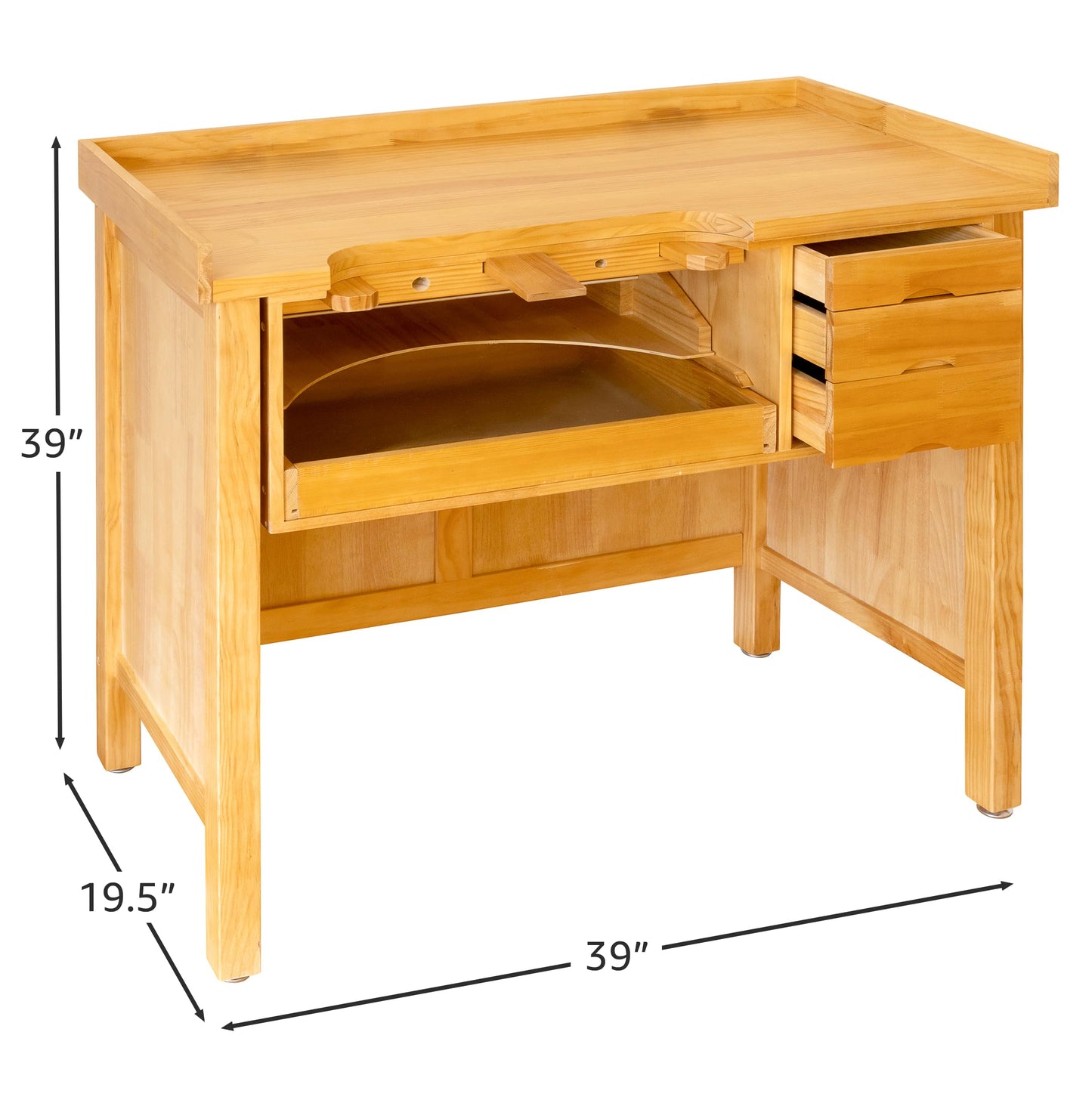 Noble Fine Wood Jewelers Bench - Solid Wooden Workbench Station with Utility Storage Drawers for Jewelry Making
