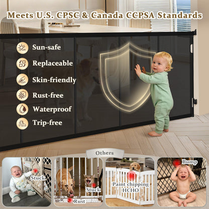 Retractable Baby Gates Extra Wide 200 Inch, 42 Inch Tall Mesh Dog Gate with Reinforcement Rods, Hardware Mounted Safety Gate for Large Openings, Stairs, Garage, Deck, Driveway, Indoor Outdoor, Black