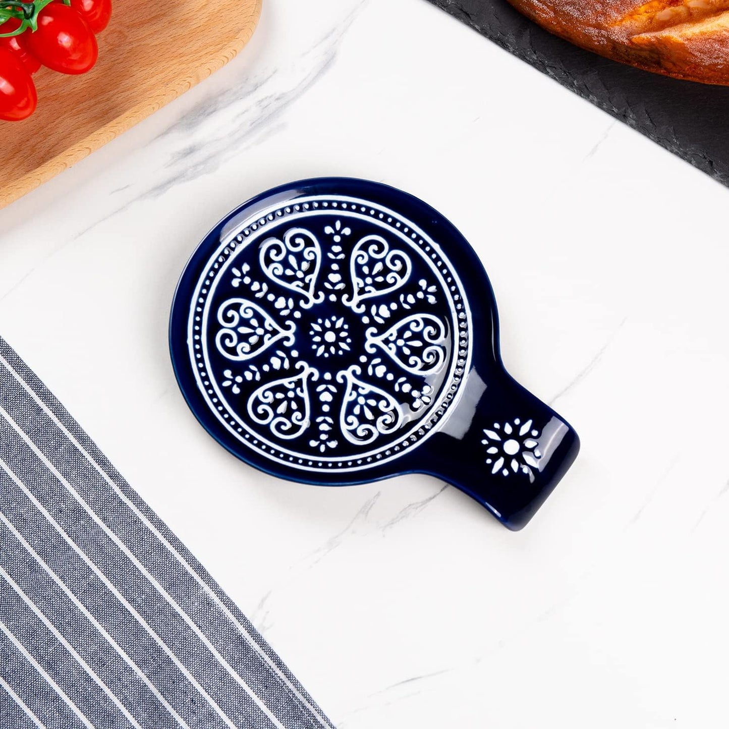 Porcelain Spoon Rest, Ceramic Utensils Holder for Kitchen Counter and Stove Top, Modern Farmhouse Decorative, Navy