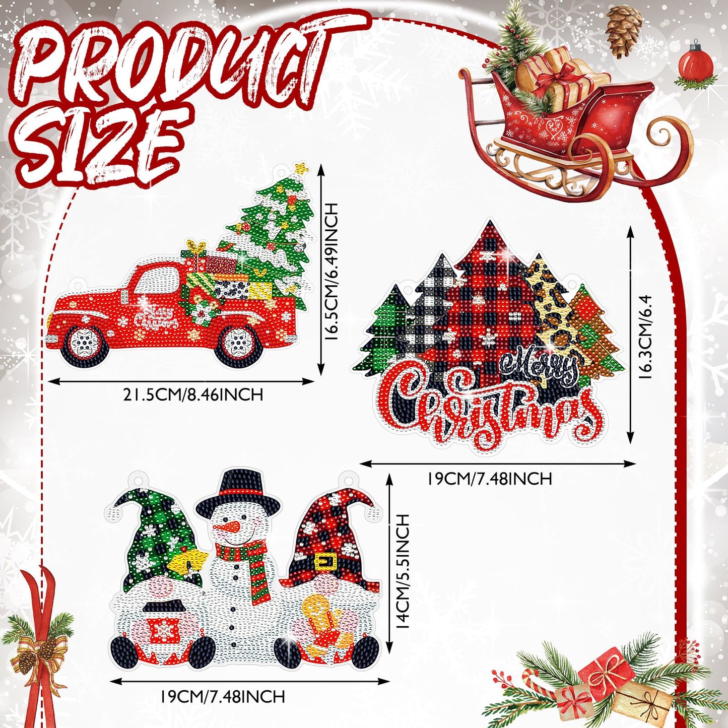 Cinnvoice 3 Pcs Christmas Diamond Painting Hanging Sign 5D Christmas Tree Gnome Snowman Diamond Art Wreath Kits for Adults Door Hanger for DIY Crafts Xmas Wall Front Door Decorations