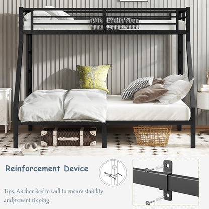 Bellemave Metal Twin XL Over Queen Bunk Bed for Adults/Kids,Heavy Duty Adults Bunk Beds with Guardrail & Ladders,Queen Size Bunk Beds for Teens,Black