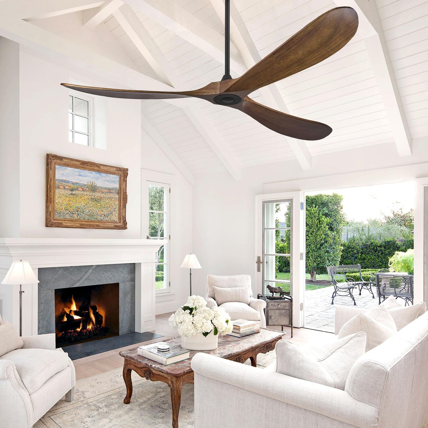 72 Inch Ceiling Fans without Lights, Wood Large Ceiling Fan no Light and Remote Control, Modern Indoor Outdoor Ceiling Fan no Light 3 Blade Propeller for Patios Farmhouse Garage High cfm, Dark Walnut