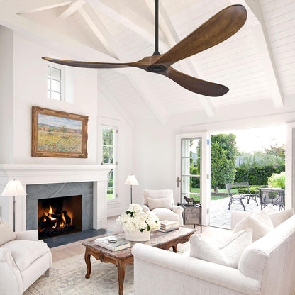 72 Inch Ceiling Fans without Lights, Wood Large Ceiling Fan no Light and Remote Control, Modern Indoor Outdoor Ceiling Fan no Light 3 Blade Propeller for Patios Farmhouse Garage High cfm, Dark Walnut