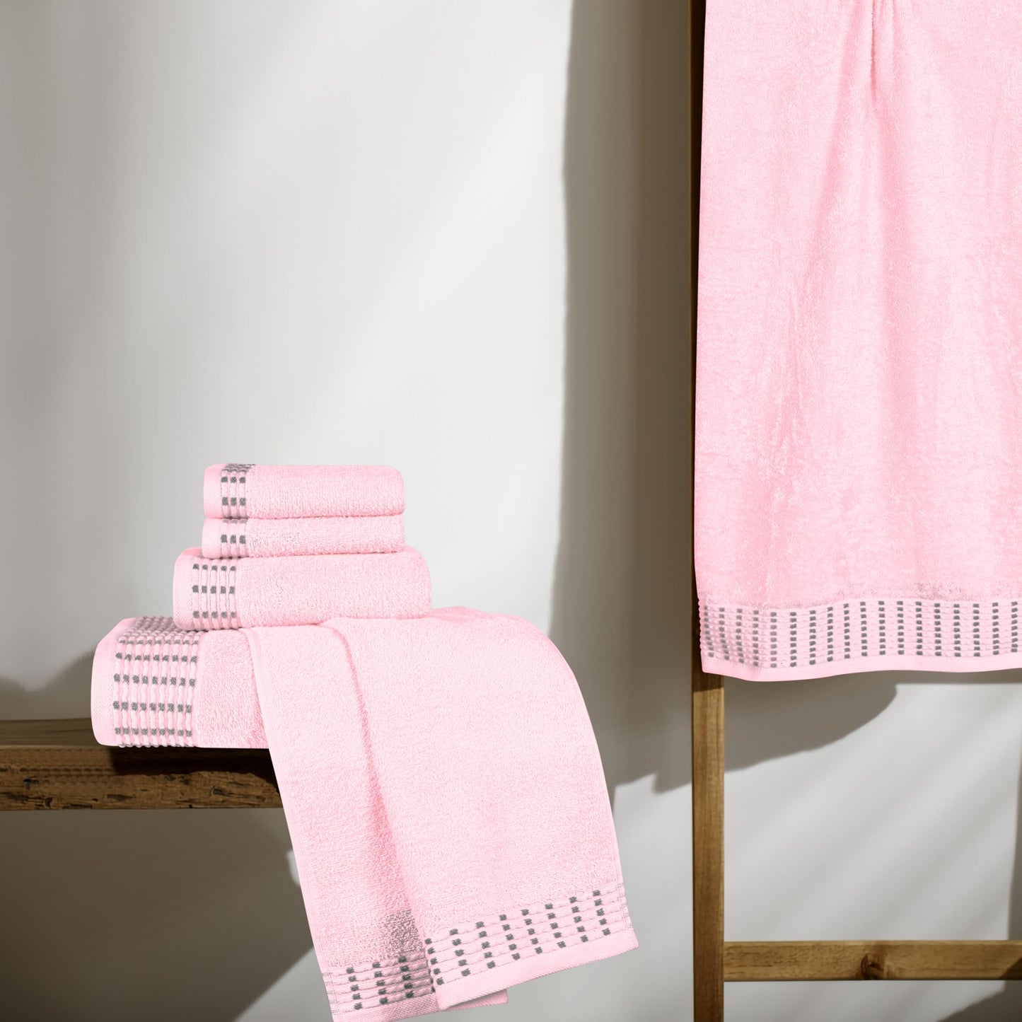 MALLONI HOME Ultra Soft 6 Pack Cotton Towel Set, Contains 2 Bath Towels 28x55 inch, 2 Hand Towels 16x24 inch & 2 Wash Coths 12x12 inch, Ideal Everyday use, Compact & Lightweight - Pink