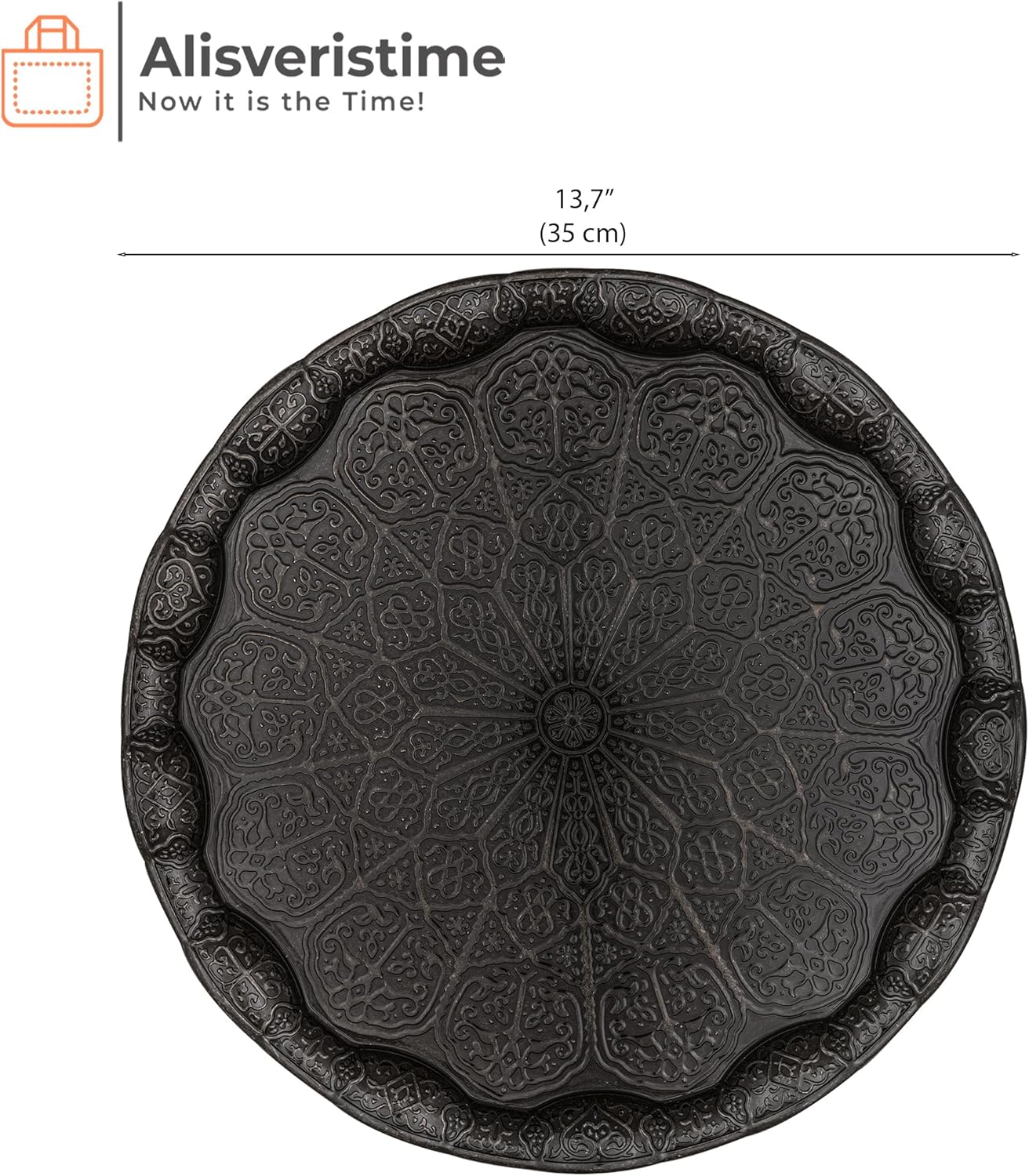 13.60 inches, Alisveristime Turkish Ottoman Coffee Tea Serving Tray Metal with Traditional Motifs, Available in Five