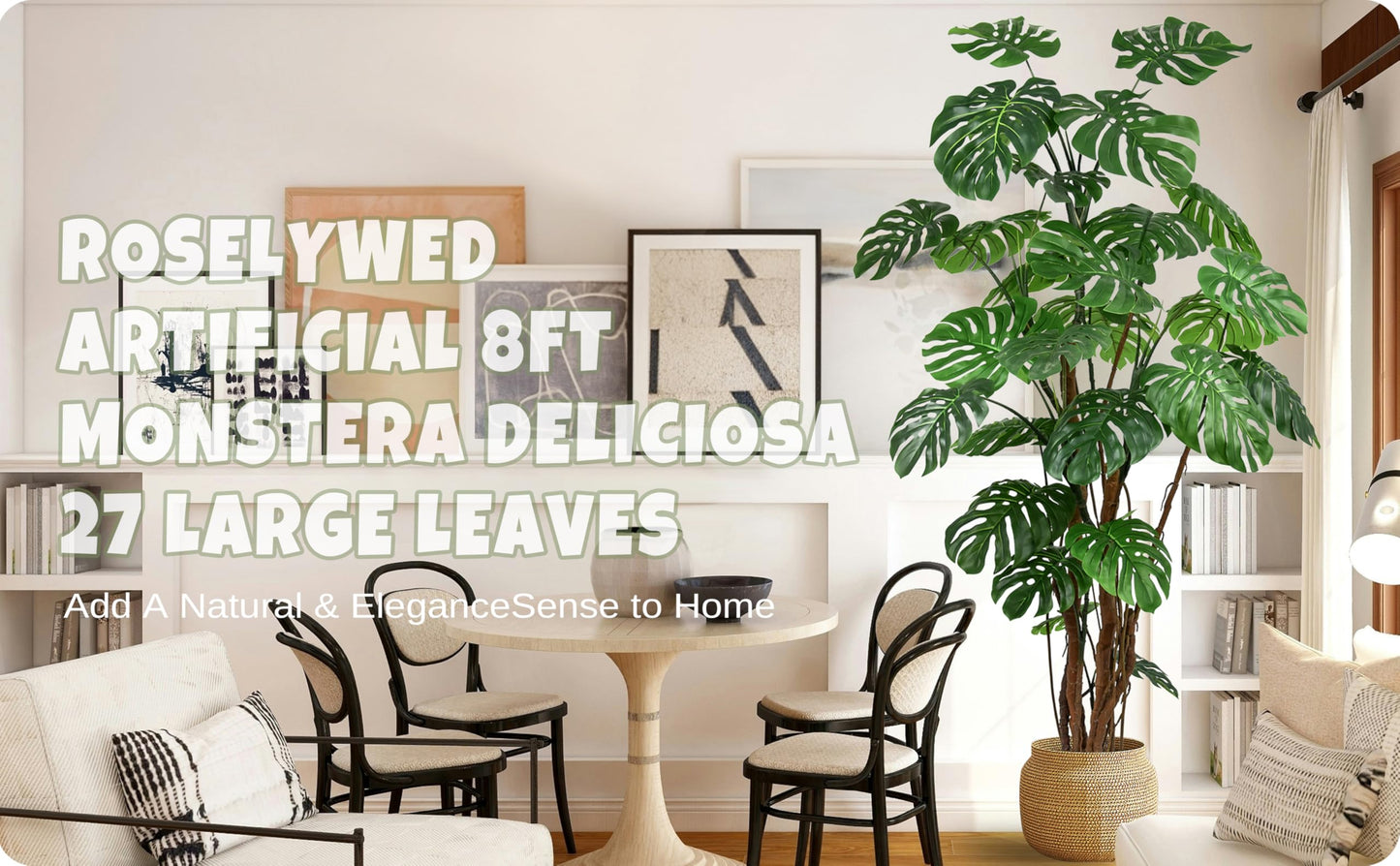 Roselywed Artificial Monstera Deliciosa Tree 8FT with 27 Split Leaves Realistic Tropical Swiss Cheese Plant 94 Inch Tall Large Fake Faux Palm Black Pot for Indoor Home Office Porch Mall Hotel Decor