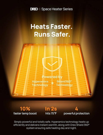DREO Portable Space Heater - 1500W Quiet PTC Ceramic Heater with 70° Oscillation & Remote Control | 41-95°F Digital Thermostat