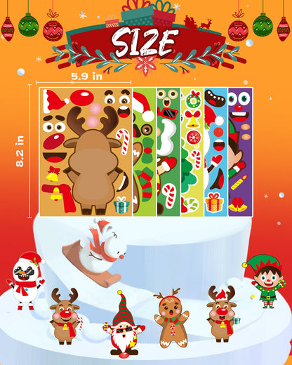 Oomloid 42 Sheets Christmas Party Favor Stickers for Kids, Christmas Goodie Bag Stocking Stuffers Face Stickers, Gifts Games Activities Holiday Sticker Crafts for Kids